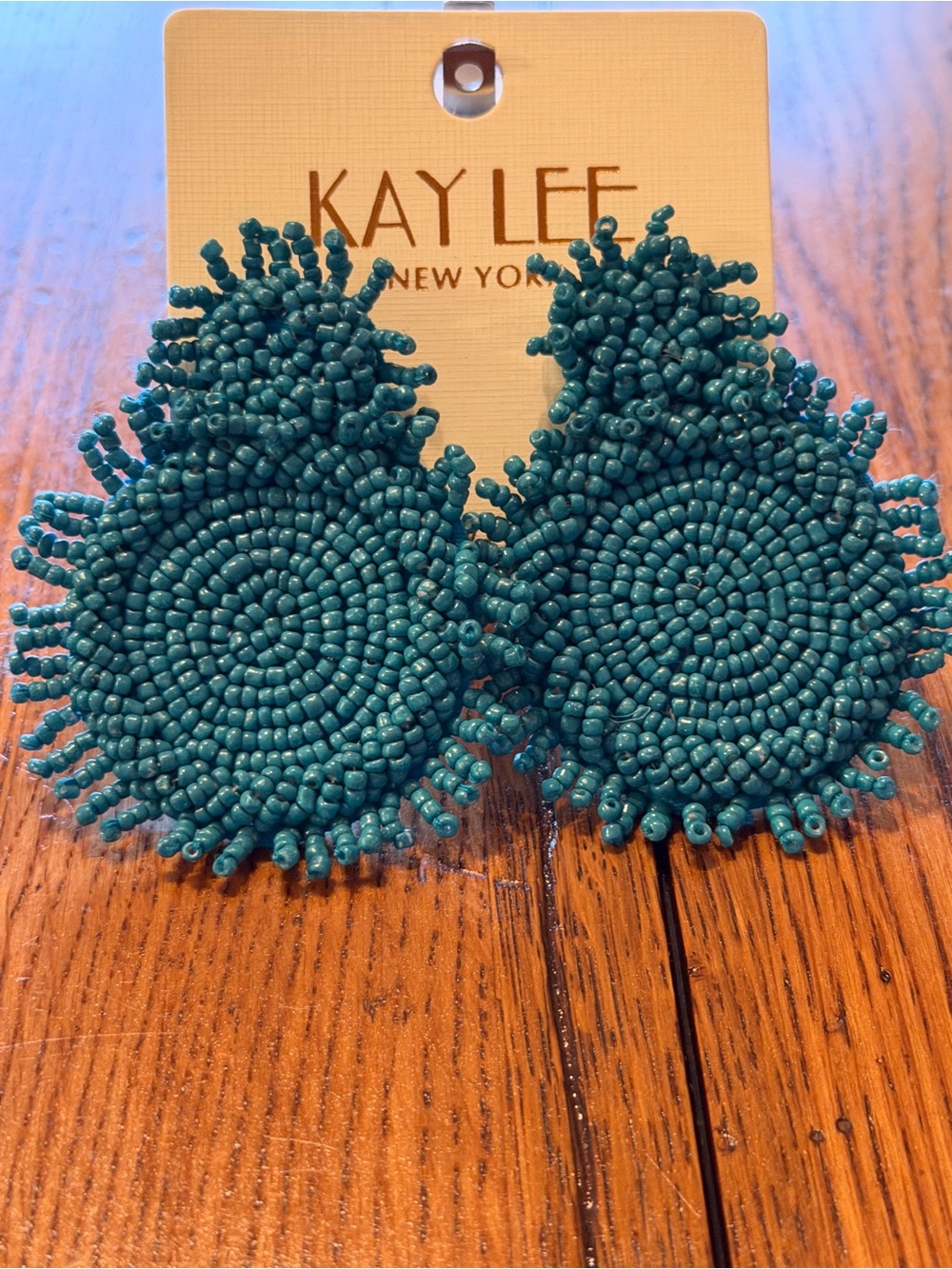 Kaylee Teal Hand-Beaded Round Drop Earrings